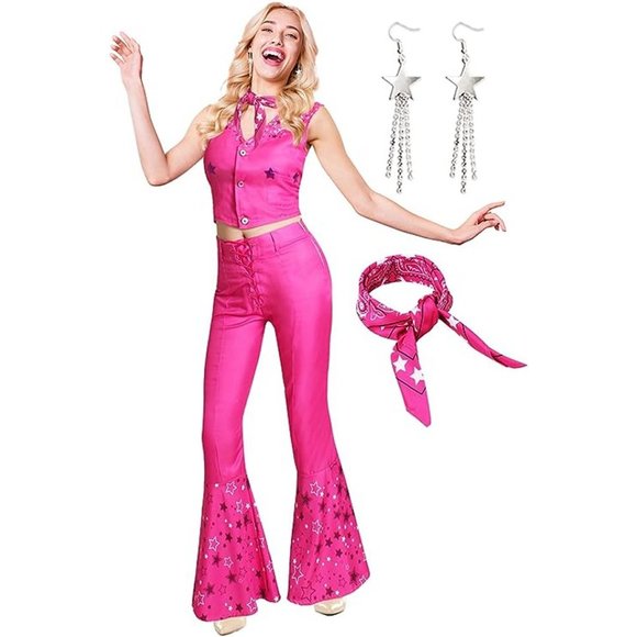 NWT Adorable Barbie Movie Pink Box Gingham Plaid Dress Cowboy Halloween Costumes - Picture 2 of 16